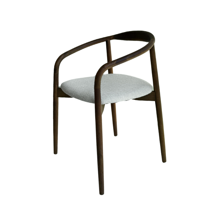 Silla de comedor Ely de acacia nogal con asiento tapizado