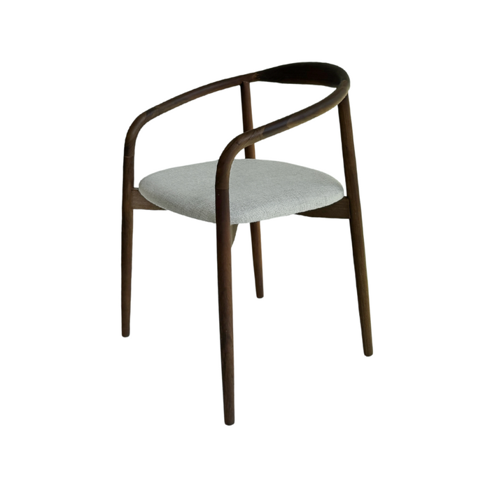 Silla de comedor Ely de acacia nogal con asiento tapizado