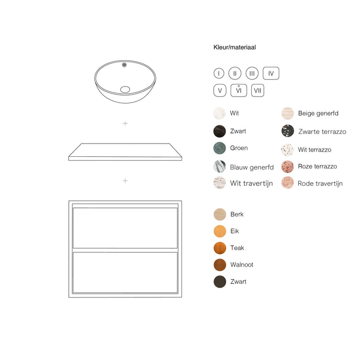 Badkamermeubel - Wit Marmer - Wastafel Alexis II - Walnoot - (80 cm) - ANN