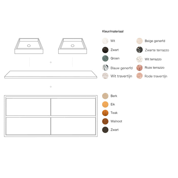 Badkamermeubel - Wit Marmer - Wastafel George II - Walnoot - (150 cm) - ANN
