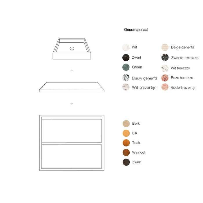 Badkamermeubel Terrazzo Ann - Kast Walnoot - 80cm