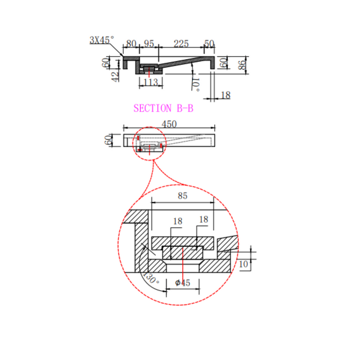 Technische tekening Soumans 150 cm