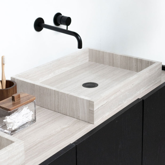 George Wastafel in Beige Marmer op Felix Badkamermeubel in Zwart Hout