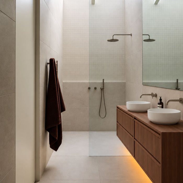 Fien walnut bathroom set with Alexis II porcelain washbasin, 150 cm