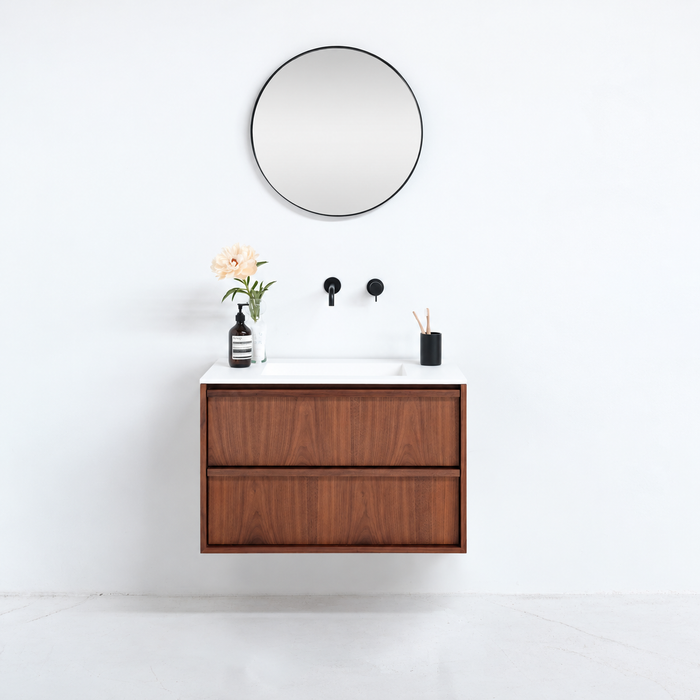 Ensemble de salle de bain Fien en noyer avec lavabo en solid surface 80 cm