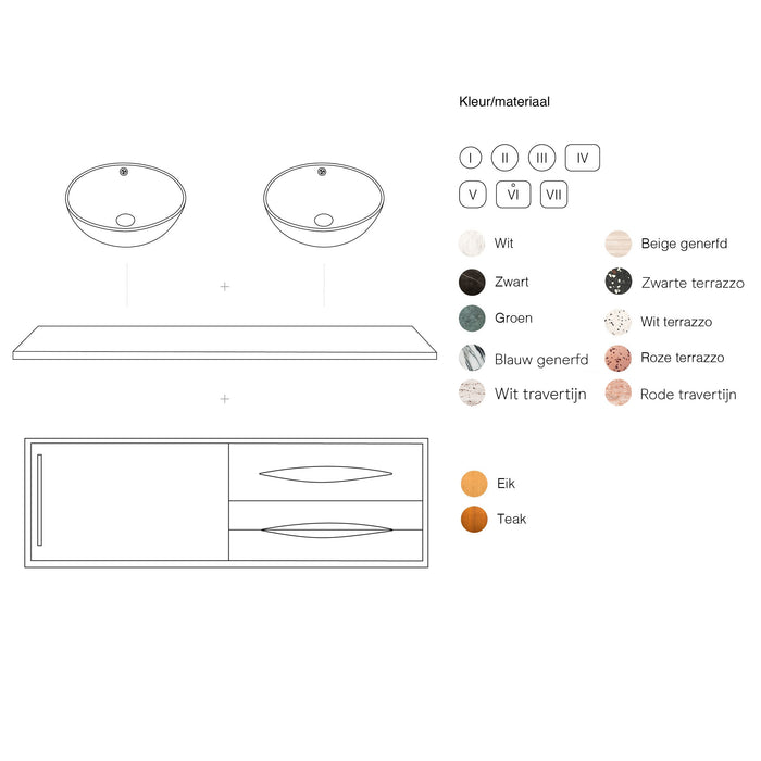 Badkamermeubel Bill Teak - Terrazzo bovenplaat - Alexis II