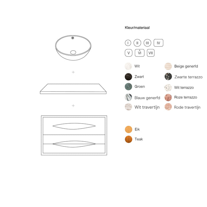 Scandinavische badkamermeubel set Bill Eik - Alexis II - Terrazzo look - 80 cm