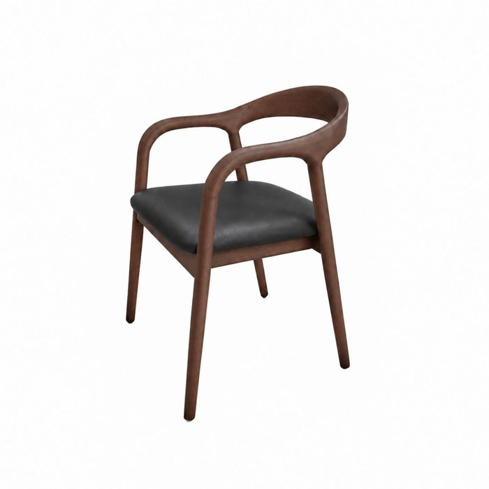 Eetkamerstoel Muret B55,5 D52 H77,5 - Donkerwalnoot - Zwart vinyl zitting