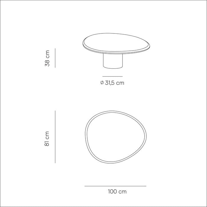 technische tekening van reef salontafel in 100cm.ALT