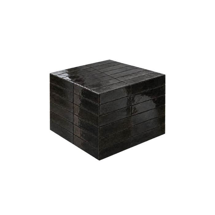 Mesa de centro Vence con azulejos negros, alta, 39 cm