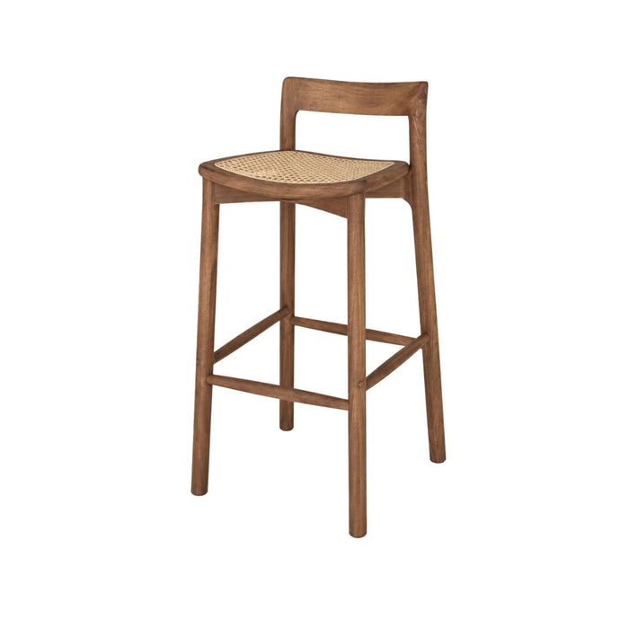 Charmes bar stool, walnut acacia and rattan 65 cm