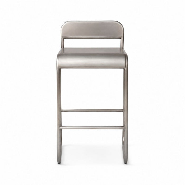 Tabouret de bar avec dossier Noli - Hauteur d’assise 65 cm - Acier brossé