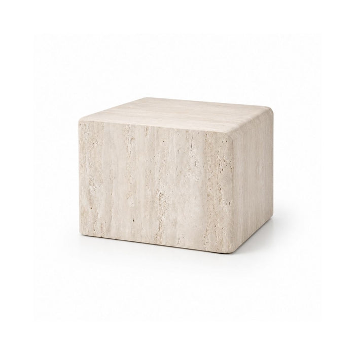 Table basse Oona - L50 P50 H35 - Travertin blanc - Bord droit - Non comblé
