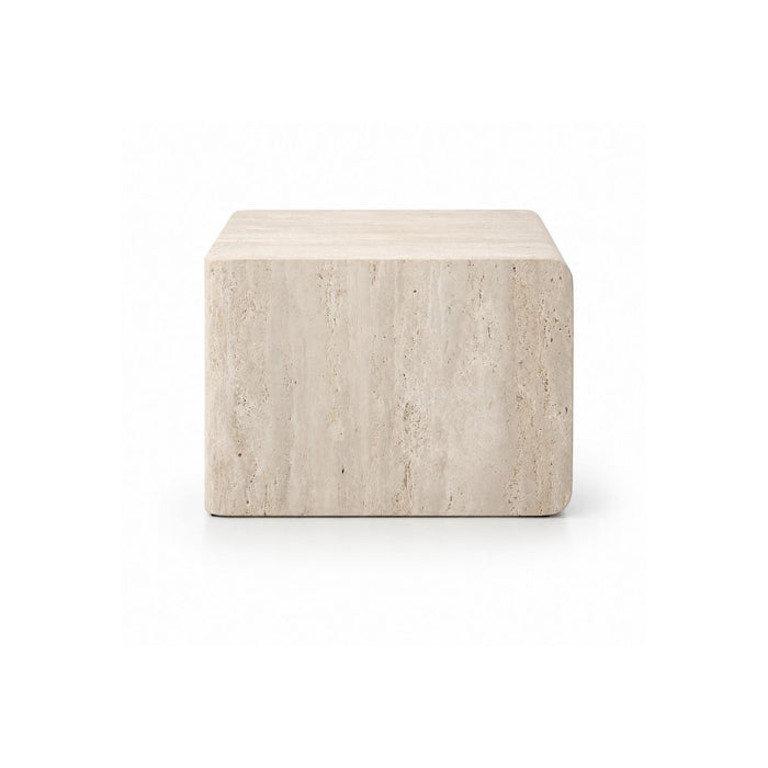 Table basse Oona - L50 P50 H35 - Travertin blanc - Bord droit - Non comblé