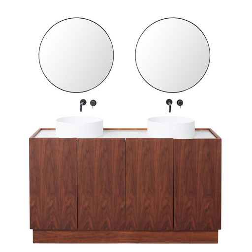 Set Felix Badkamermeubel in Walnoot met Marcel Bovenplaat in Terrazzo en Sims Waskom in Solid Surface.
