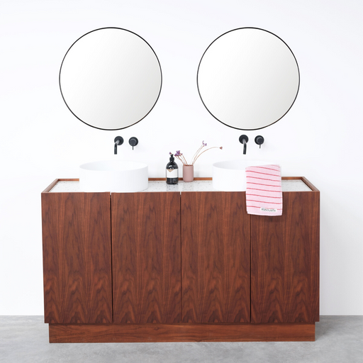 Set Felix Badkamermeubel in Walnoot met Marcel  Bovenplaat in Terrazzo en Sims Waskom in Solid Surface alt