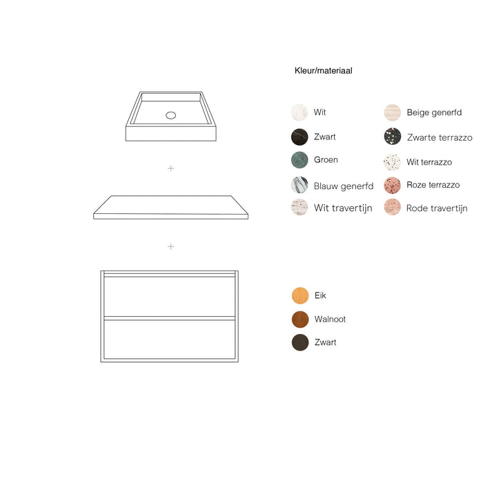 Badkamermeubel vintage walnoot -  Fien - Wit Terrazzo - 80 cm