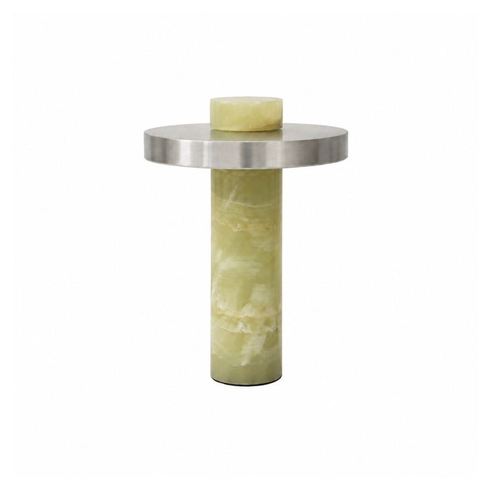 Tafellamp Arles – Groen onyx - Roestvrij staal – Ø22 x H30 cm