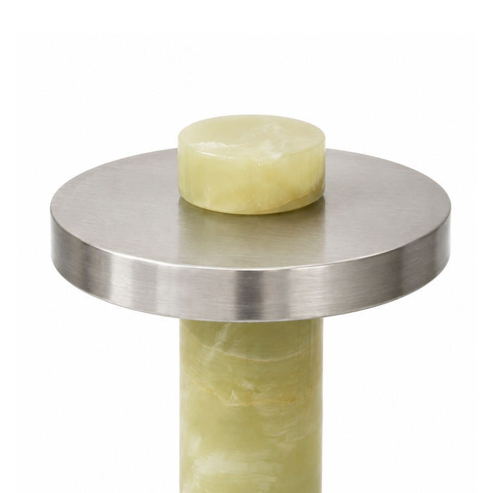 Tafellamp Arles – Groen onyx - Roestvrij staal – Ø22 x H30 cm