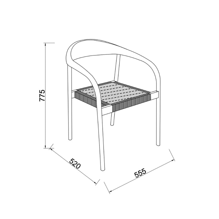 Tuinstoel Muret - H77,5 – Teak – Touw zitvlak – Gevlochten 2 op 2