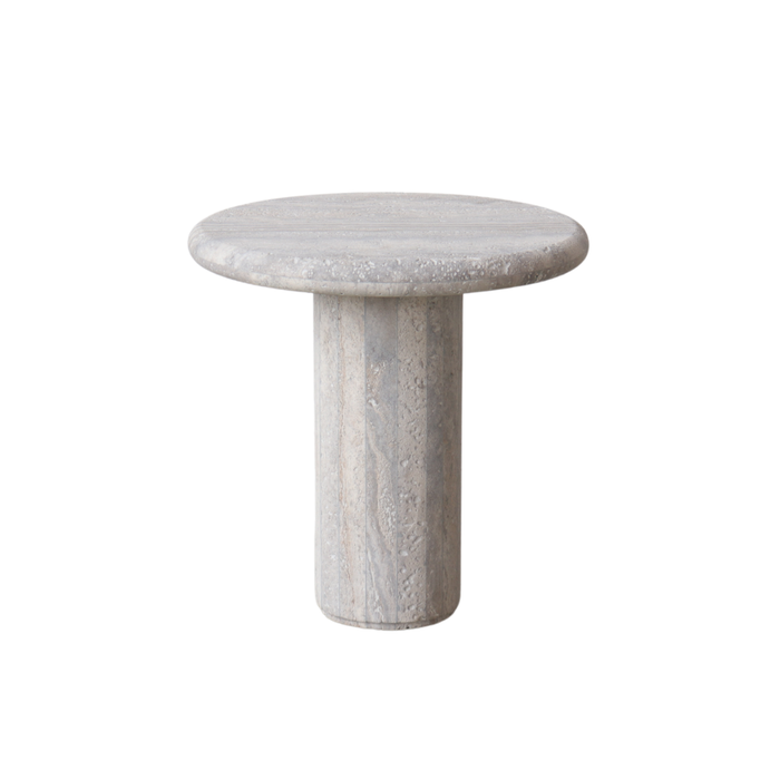 Mesa auxiliar Loches de travertino gris Ø40 cm