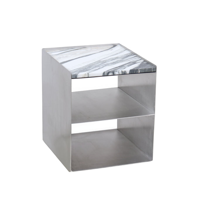 Salontafel stainless steel  -Sofia - blauw wit marmeren blad