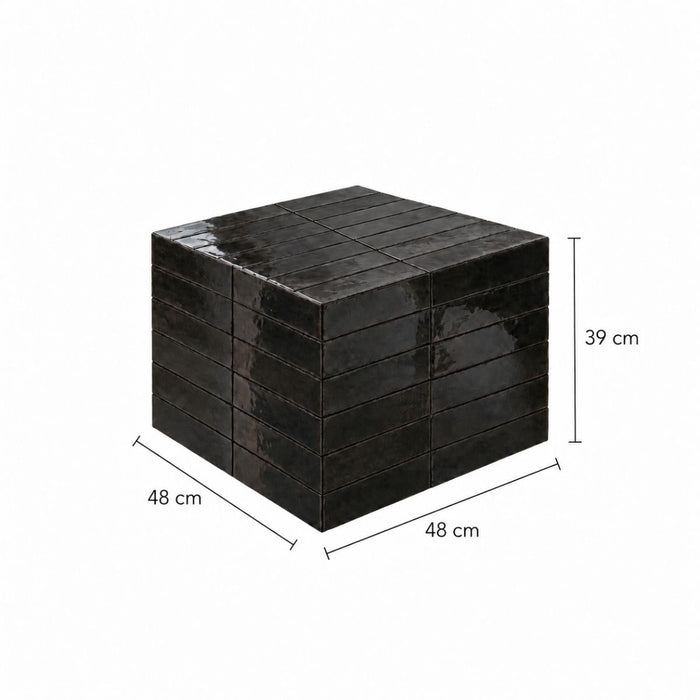 Mesa de centro Vence con azulejos negros, alta, 39 cm