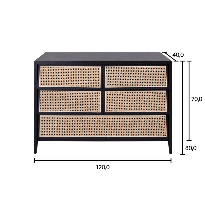Webbing Dressoir - Zwart/Rotan - Wesley - 120cm