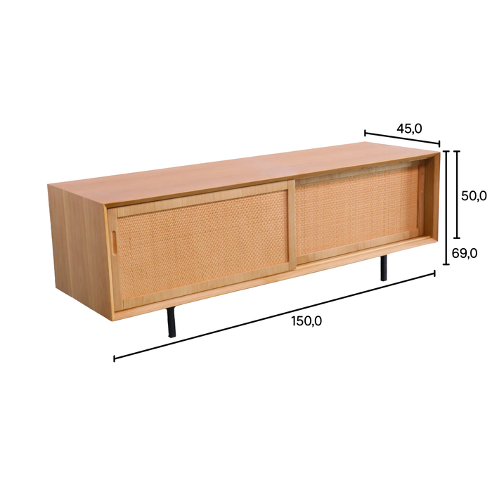 Vintage Dressoir - Eik/Naturel Riet - 150cm - Oskar