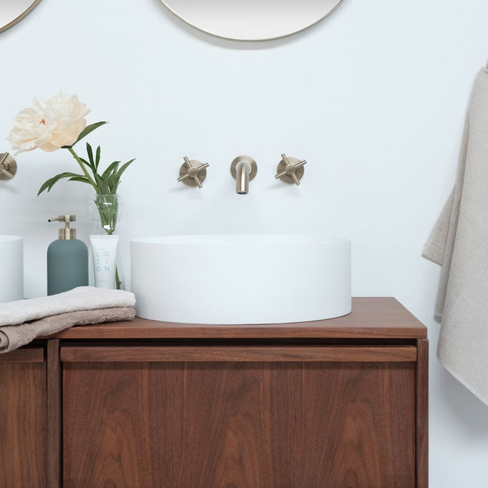 Badkamerkast in walnoot - Fien - 120 cm - Sims solid surface waskommen
