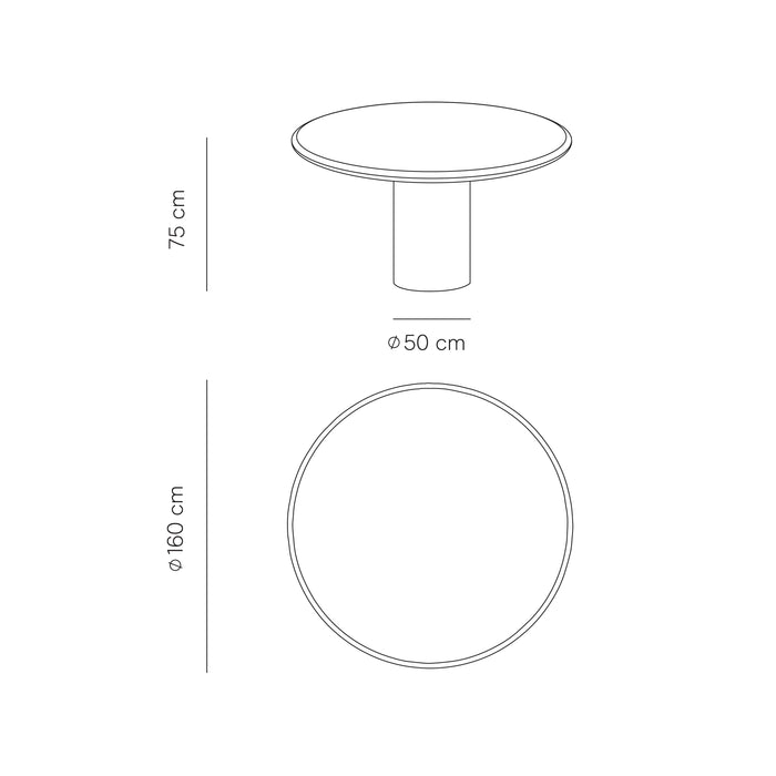 Technische tekening van de Nana tafel in 160cm.ALT
