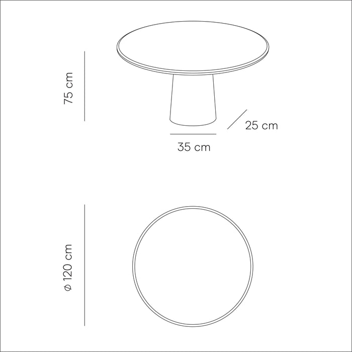 Technische tekening eettafel Legna in 120 cm