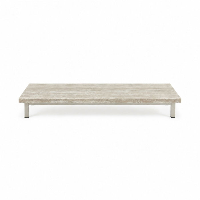 Marais coffee table W168 D71 H20 - Brushed legs - White travertine - Straight edge - Filled - Satin finish
