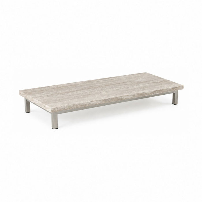 Marais coffee table W168 D71 H20 - Brushed legs - White travertine - Straight edge - Filled - Satin finish
