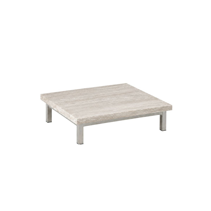 Mesa de centro Marais - A80 P80 H20 - Patas de acero cepillado - Tablero de travertino blanco - Borde recto - Tablero de 5 cm (copia)