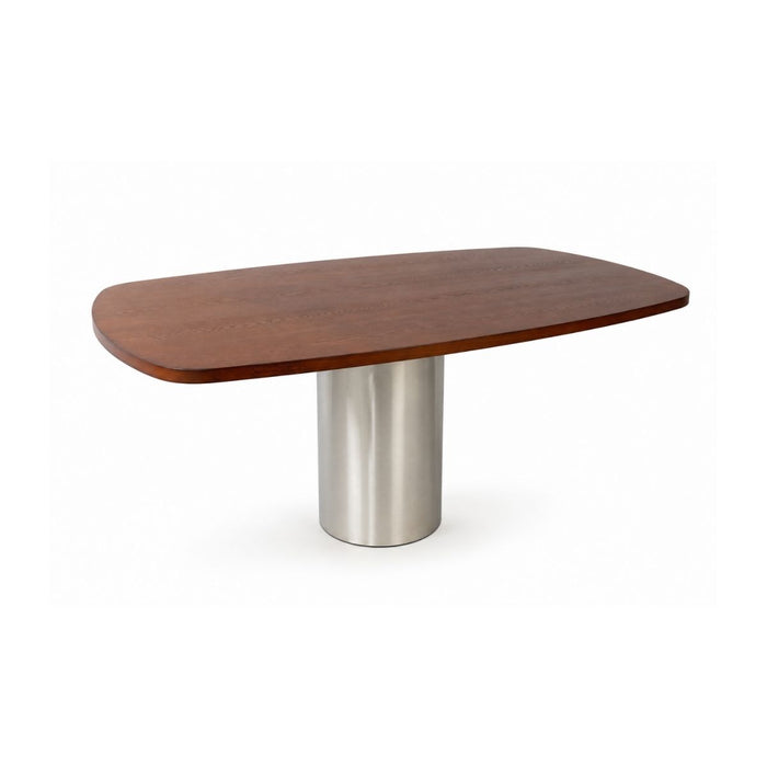 Eettafel Cassis - B160 D100 H75 - Geborsteld staal onderstel - Houten tafelblad - Donkerwalnoot