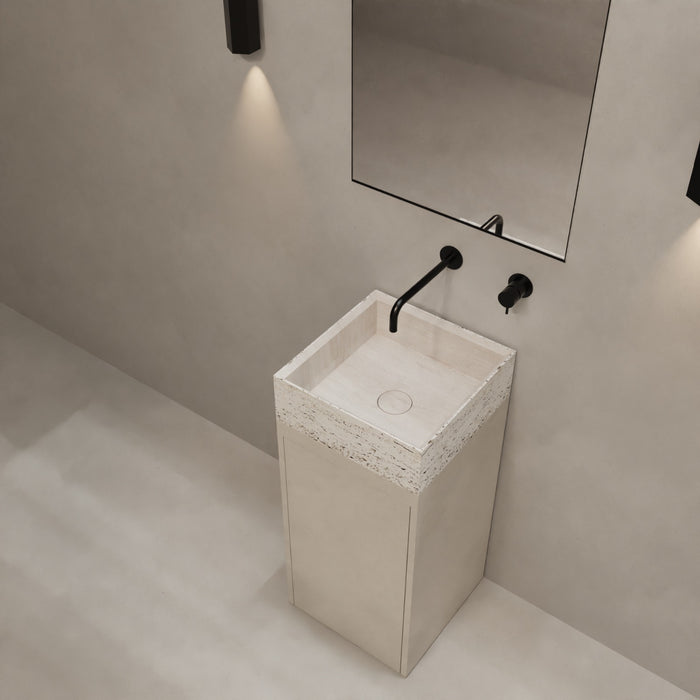 Handenwasser wit travertijn - MicroSkin latte onderstel - Émile - Met legplanken