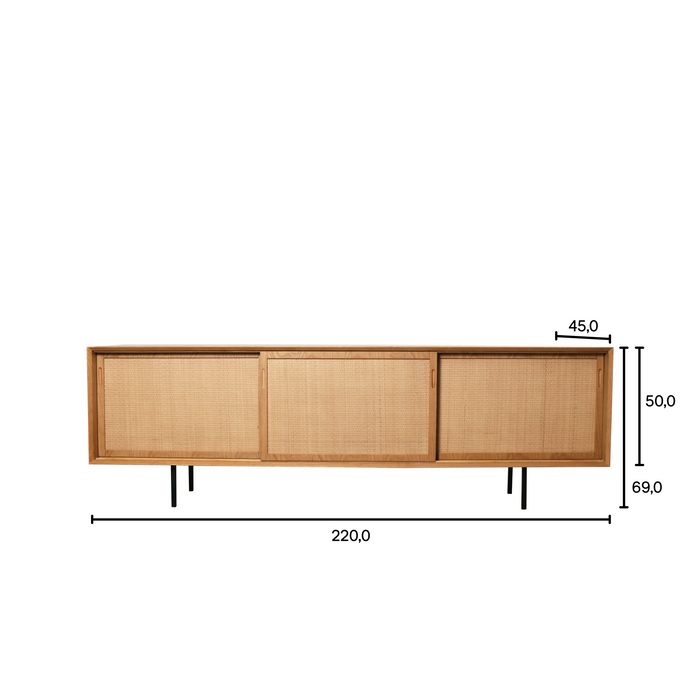 Vintage Dressoir - Eik/Naturel Riet - 220cm
