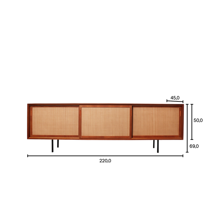 Rotan dressoir met bohemian toets - Teak/Naturel Riet - 220cm - Oskar