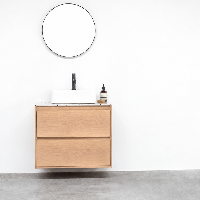 Mueble de baño Ann de roble con lavabo de terrazo blanco Alexis VI 80 cm