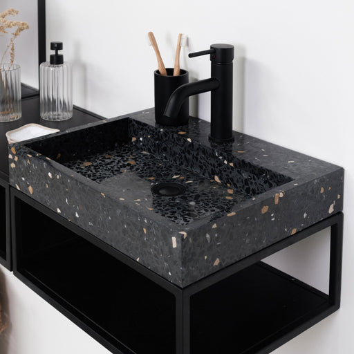 Moderne zwarte terrazzo lavabo kopen alt