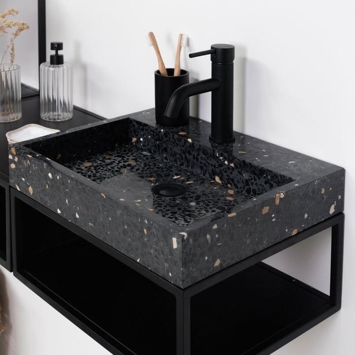 Moderne zwarte terrazzo lavabo kopen alt