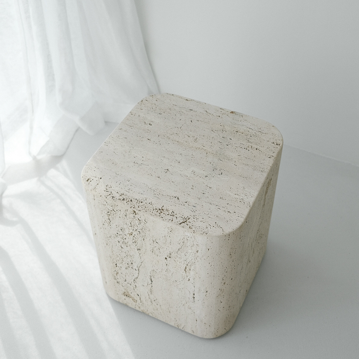 Vierkante salontafel Travertijn - Alba - 40 cm  - Ronde rand