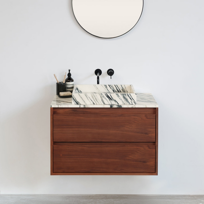 Bathroom set Ann walnut with blue-and-white marble 80 cm