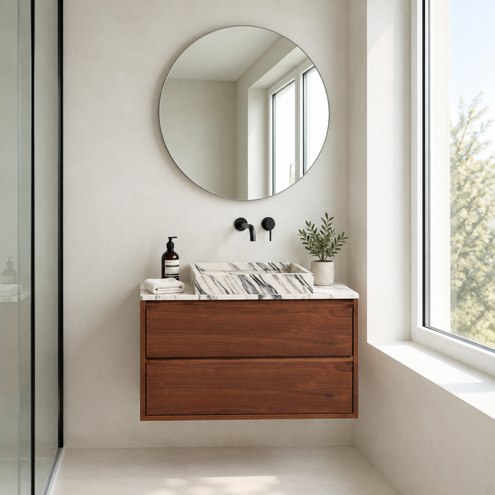 Bathroom set Ann walnut with blue-and-white marble 80 cm