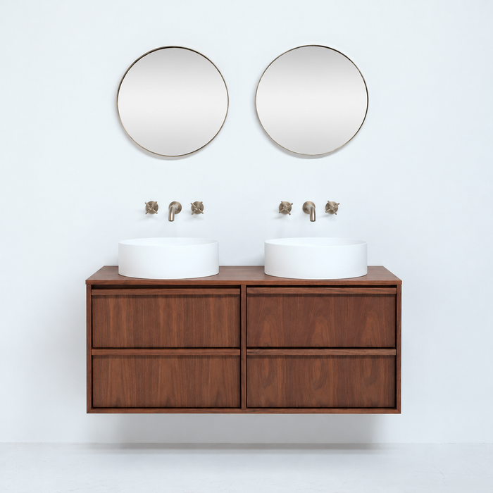 Mueble de baño Fien de nogal con lavabos Sims de superficie sólida 120 cm
