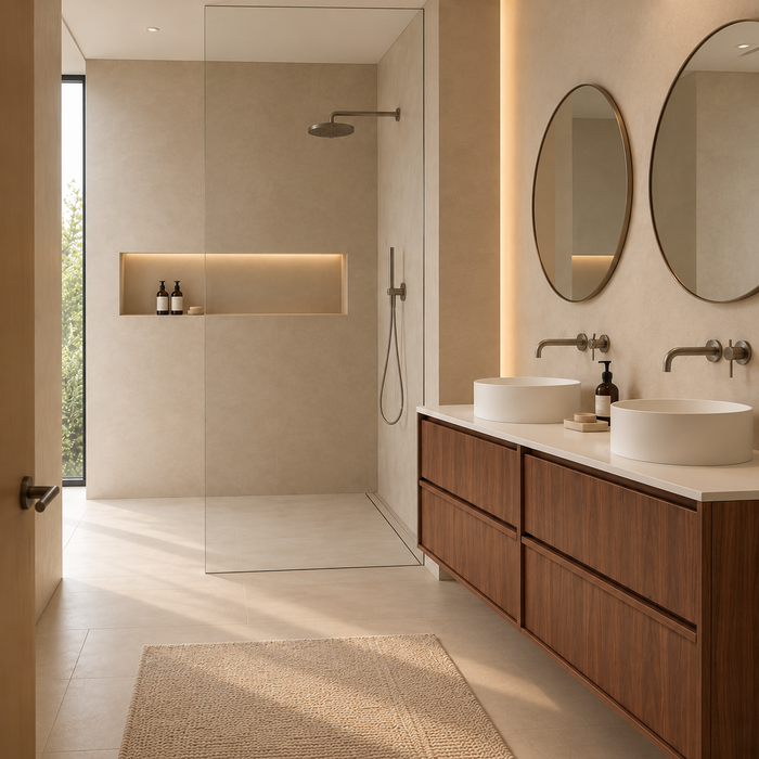 Badkamerset Fien walnoot met Sims solid surface 150 cm