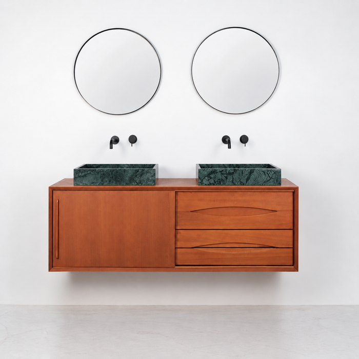 Bill teak bathroom vanity unit with green marble basin without countertop