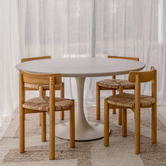 Ronde Eettafel Camille – Tulip Vorm – MicroSkin Cloudy Latte – 140 cm