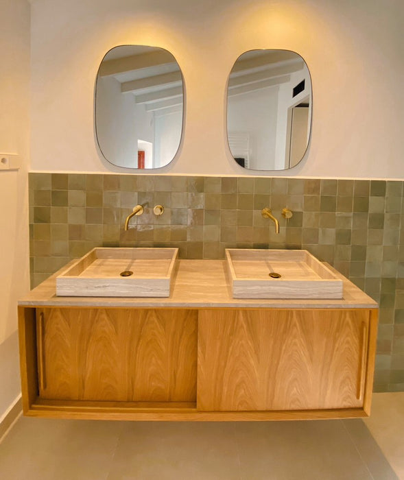 Badkamermeubel - Beige Marmer - Wastafel George Veneer - Eik (150 cm) - Nestor